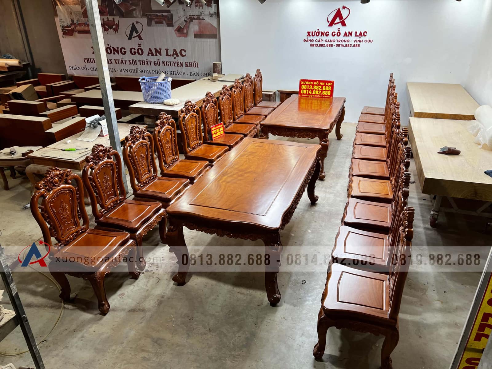 2 bộ bàn ăn gõ đỏ louis hoàng gia 10 ghế hồng hạt (Anh Thuyết, Hà Nội) 2 2 bộ bàn ăn gõ đỏ louis hoàng gia 10 ghế hồng hạt (Anh Thuyết, Hà Nội) - Ảnh 2