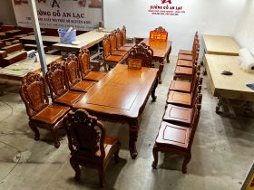 bộ bàn ăn hoàng gia gỗ gõ đỏ cao cấp