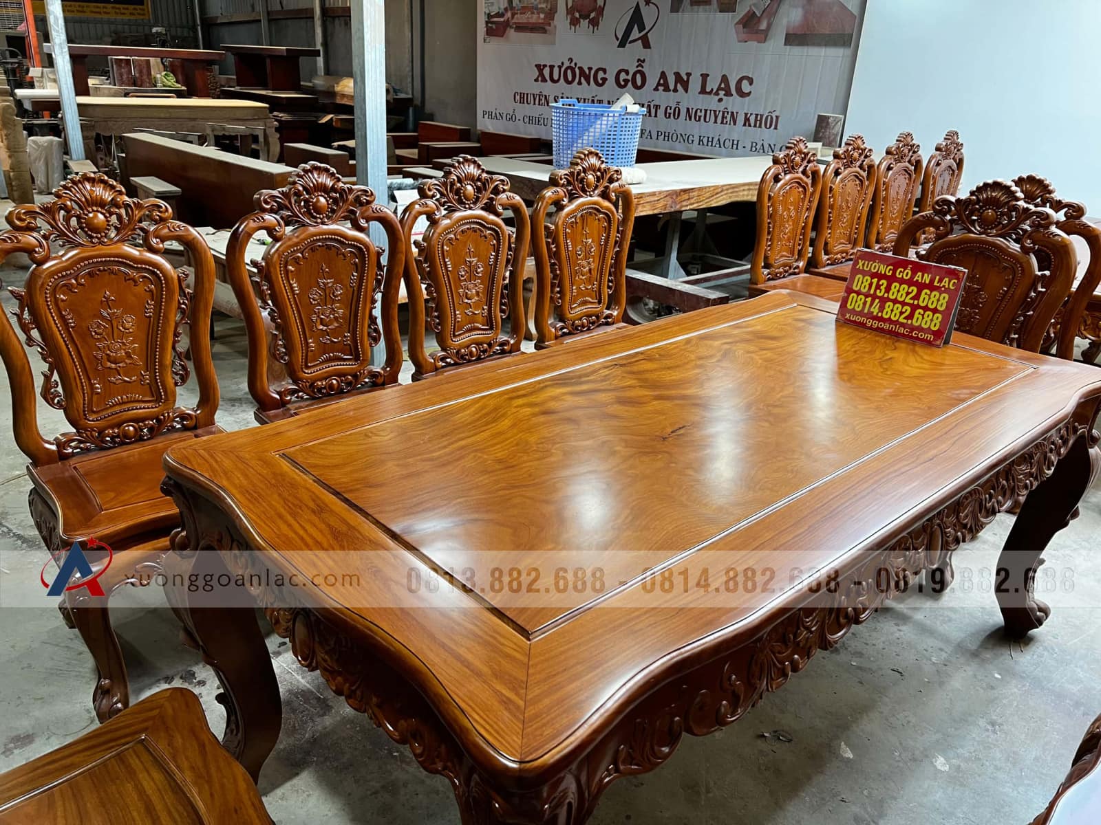 2 bộ bàn ăn gõ đỏ louis hoàng gia 10 ghế hồng hạt (Anh Thuyết, Hà Nội) 8 bộ bàn ăn 10 ghế