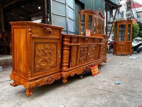 Kệ tivi cột nho 2m8 gỗ gõ đỏ cánh đục Tứ Quý hàng dày (anh Vũ, Bạc Liêu) 14 kệ tivi 2m8 gỗ gõ đỏ cao cấp