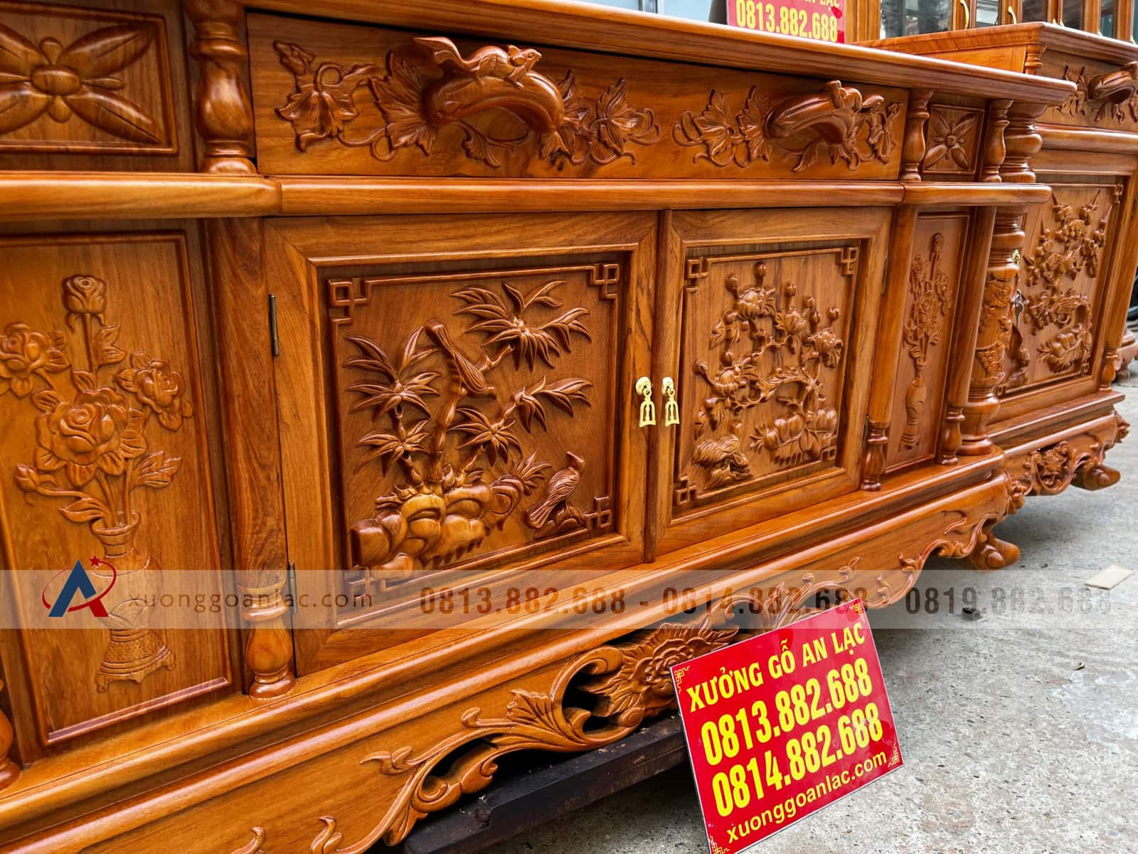 Kệ tivi cột nho 2m8 gỗ gõ đỏ cánh đục Tứ Quý hàng dày (anh Vũ, Bạc Liêu) 19 kệ tivi gỗ gõ đỏ mẫu đục tứ quý cao cấp