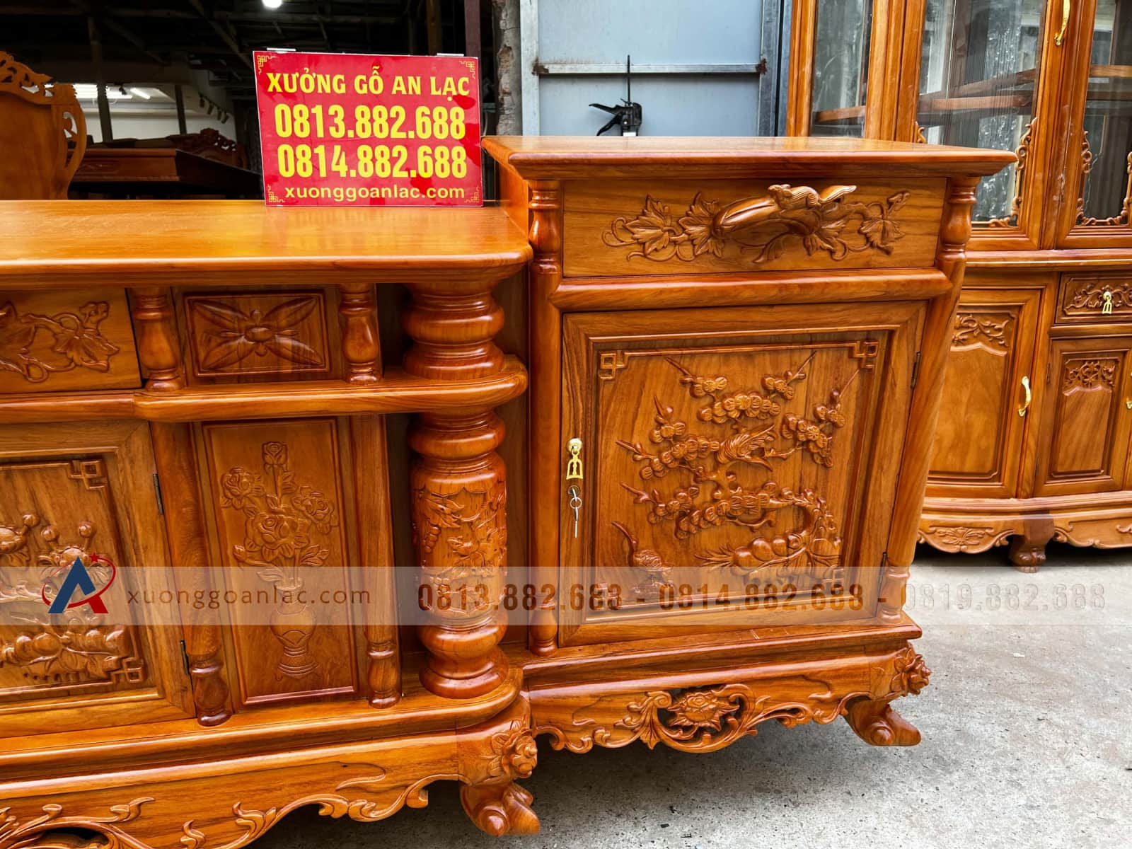 Kệ tivi cột nho 2m8 gỗ gõ đỏ cánh đục Tứ Quý hàng dày (anh Vũ, Bạc Liêu) 20 kệ tivi mẫu đục tứ quý gỗ gõ đỏ cao cấp