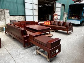[Hoàn Thiện] Combo sofa đối và kệ tivi mõ lồi 2m4 gỗ hương đá (anh Chất, Hà Nội)