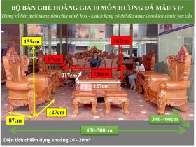 KÍCH THƯỚC BỘ BÀN GHẾ HOÀNG GIA 10 MÓN HƯƠNG ĐÁ MẪU VIP
