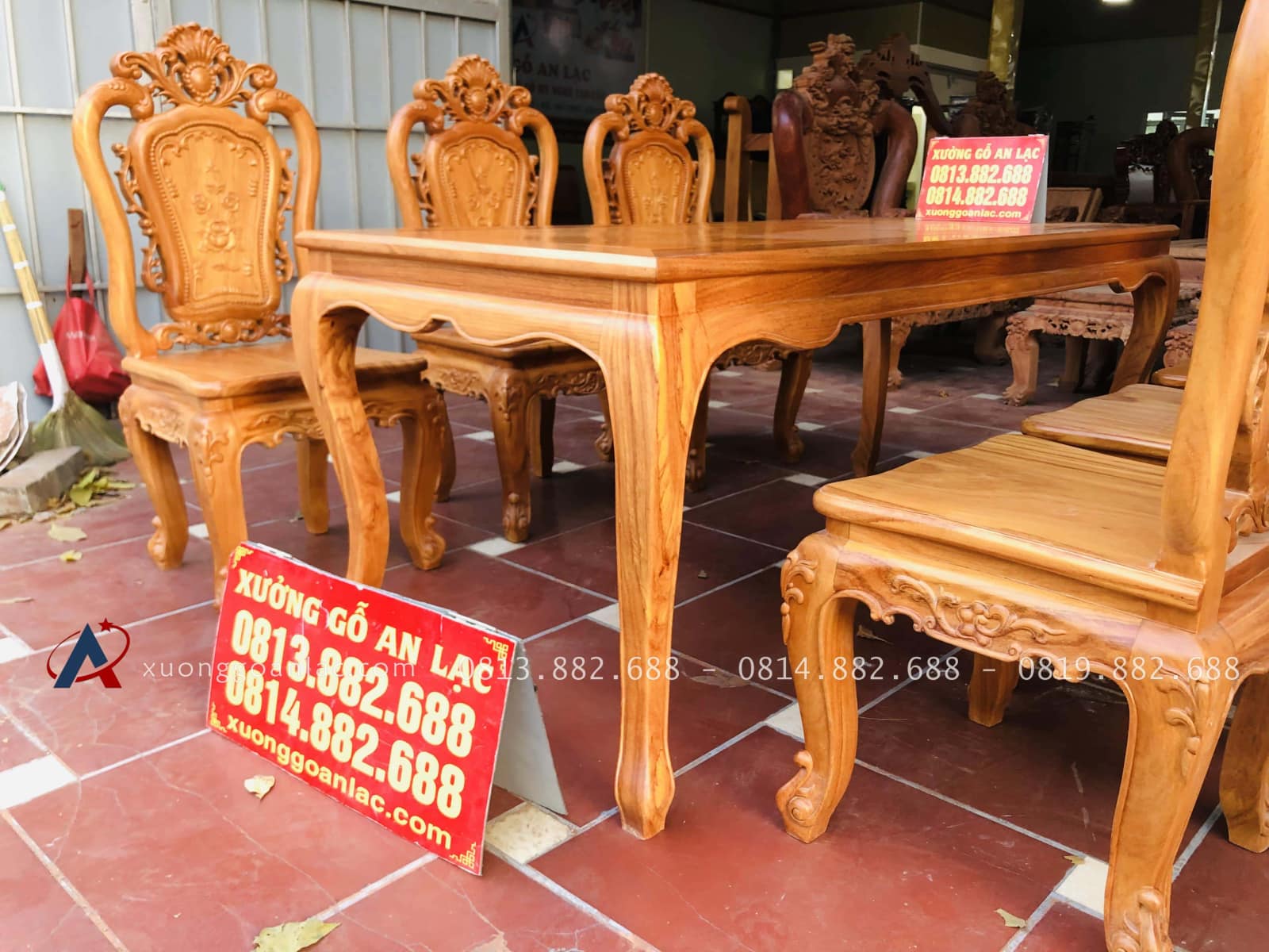 Bộ bàn ăn louis 6 ghế hồng hạt gỗ gõ đỏ cao cấp (Anh Xuân, Nghệ An) 37 Bàn ghế ăn gõ gõ đỏ nam phi cao cấp