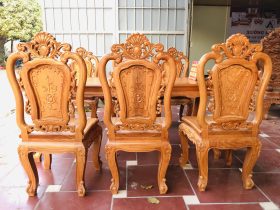 Bộ bàn ăn louis 6 ghế hồng hạt gỗ gõ đỏ cao cấp (Anh Xuân, Nghệ An) 26 Ban an 6 ghe hong hat go go do 13