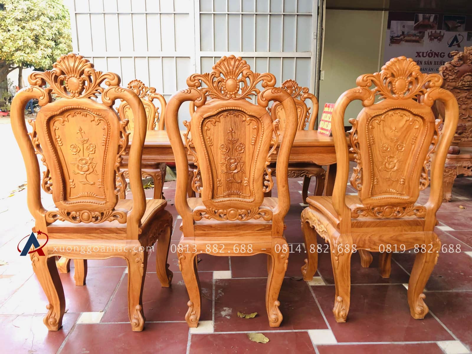 Bộ bàn ăn louis 6 ghế hồng hạt gỗ gõ đỏ cao cấp (Anh Xuân, Nghệ An) 44 bàn ghế ăn gõ gõ đỏ mẫu louis hoàng gia vip