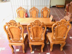Bộ bàn ăn louis 6 ghế hồng hạt gỗ gõ đỏ cao cấp (Anh Xuân, Nghệ An) 22 Ban an 6 ghe hong hat go go do 14
