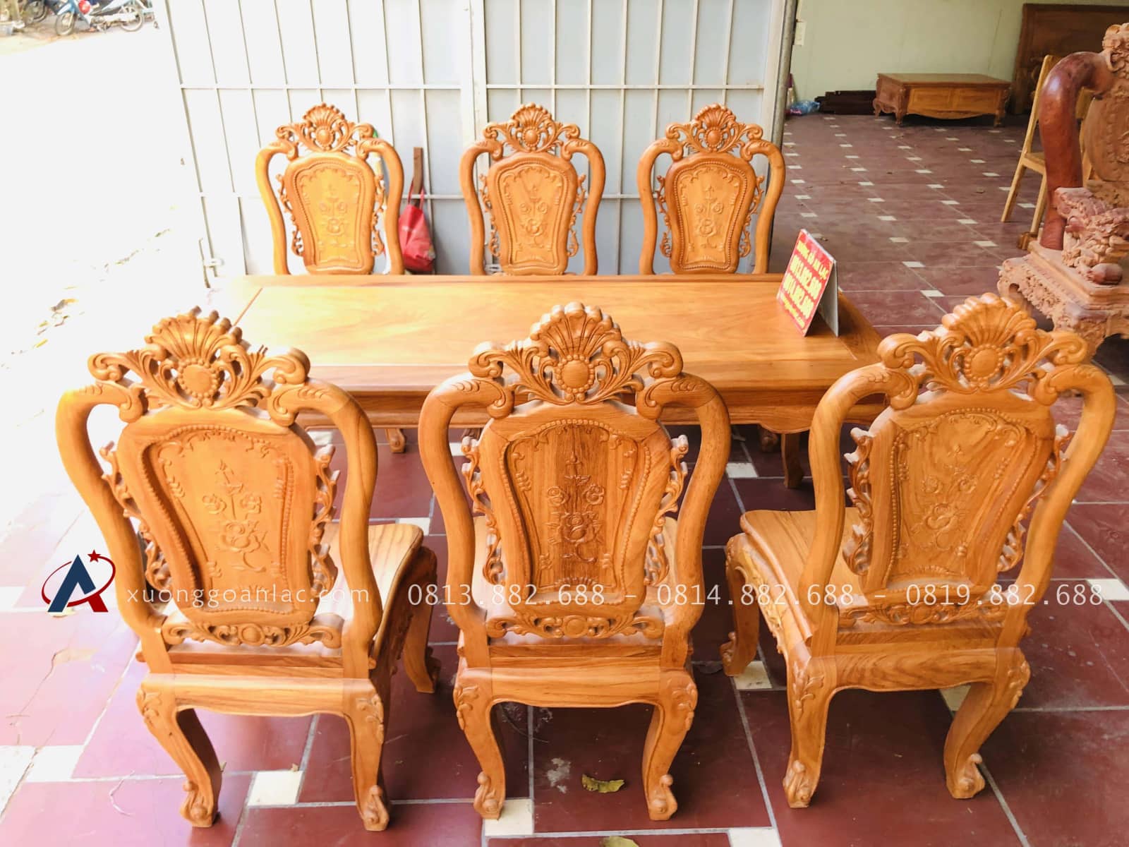 Bộ bàn ăn louis 6 ghế hồng hạt gỗ gõ đỏ cao cấp (Anh Xuân, Nghệ An) 6 Bộ bàn ăn louis 6 ghế hồng hạt gỗ gõ đỏ cao cấp (Anh Xuân, Nghệ An) - Ảnh 6
