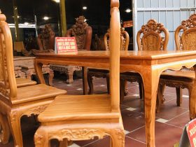 Bộ bàn ăn louis 6 ghế hồng hạt gỗ gõ đỏ cao cấp (Anh Xuân, Nghệ An) 23 ghế ăn hồng hạt gõ gõ đỏ