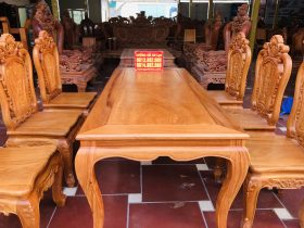 Bộ bàn ăn louis 6 ghế hồng hạt gỗ gõ đỏ cao cấp (Anh Xuân, Nghệ An) 18 Ban an 6 ghe hong hat go go do 2