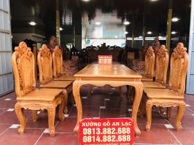 Bàn ăn louis 6 ghế hồng hạt gỗ gõ đỏ cao cấp (anh Xuân, Nghệ An)