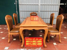 Bộ bàn ăn louis 5 ghế gõ đỏ bọc đệm da bò nhập khẩu Italia (Anh Hải, Ninh Bình) 36 Ban an luois vs 5 ghe go do boc dem da bo nhap khau 1