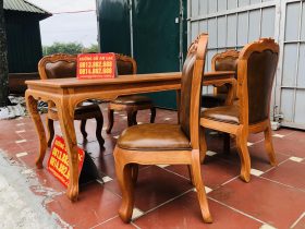 Bộ bàn ăn louis 5 ghế gõ đỏ bọc đệm da bò nhập khẩu Italia (Anh Hải, Ninh Bình) 47 Ban an luois vs 5 ghe go do boc dem da bo nhap khau 15