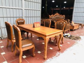 Bộ bàn ăn louis 5 ghế gõ đỏ bọc đệm da bò nhập khẩu Italia (Anh Hải, Ninh Bình) 33 Ban an luois vs 5 ghe go do boc dem da bo nhap khau 24
