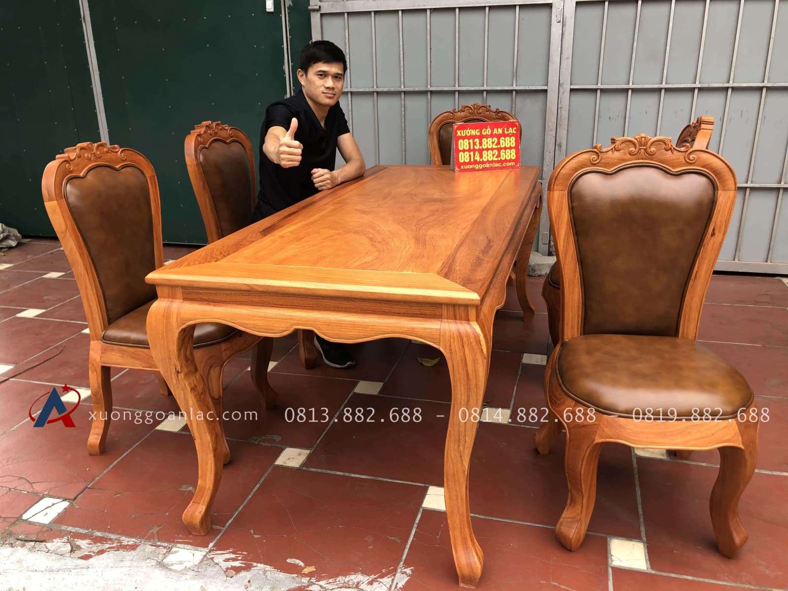 Bộ bàn ăn louis 5 ghế gõ đỏ bọc đệm da bò nhập khẩu Italia (Anh Hải, Ninh Bình) 56 Bàn ăn luois vs 5 ghế gõ đỏ bọc đệm da bò nhập khẩu Italia (anh Hải, Ninh Bình)