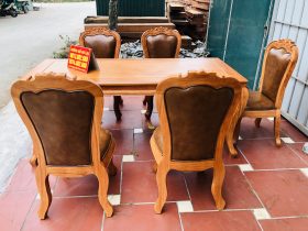 Bộ bàn ăn louis 5 ghế gõ đỏ bọc đệm da bò nhập khẩu Italia (Anh Hải, Ninh Bình) 48 Ban an luois vs 5 ghe go do boc dem da bo nhap khau 8
