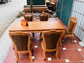 Bộ bàn ăn louis 5 ghế gõ đỏ bọc đệm da bò nhập khẩu Italia (Anh Hải, Ninh Bình) 51 Ban an luois vs 5 ghe go do boc dem da bo nhap khau 9