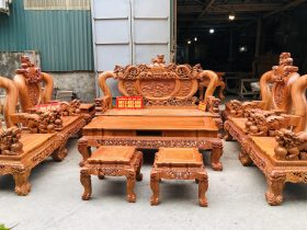 bộ bàn ghế minh quốc nghê bảo đỉnh cột 16 gỗ hương đá