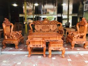 Bộ bàn ghế Nghê Đỉnh Phượng Hóa 6 món gỗ hương đá