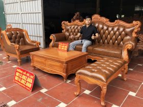 Bộ sofa tân cổ điển Hoàng Gia bọc đệm da bò nhập khẩu Italia (anh Hải, Ninh Bình) 17 bàn ghế sofa tân cổ điển mẫu bọc đệm da bò nhập khẩu