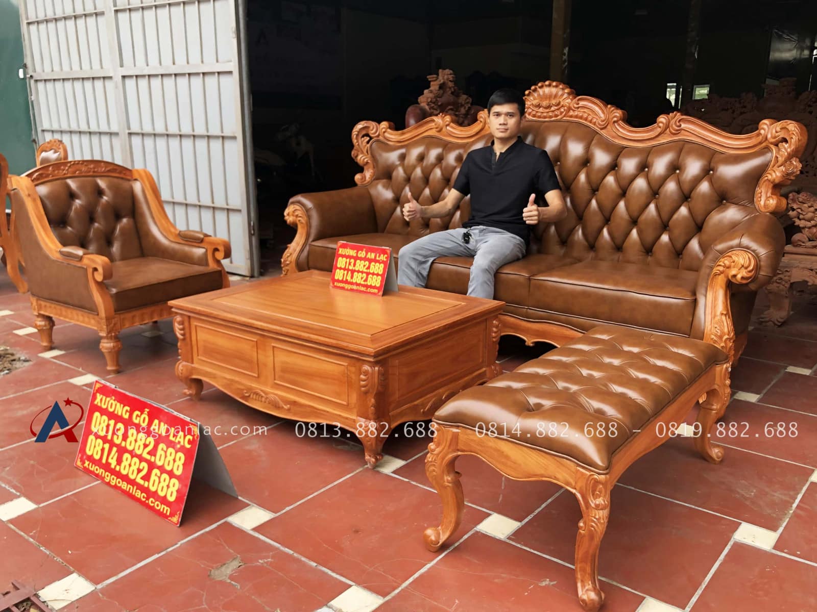 Bộ sofa tân cổ điển Hoàng Gia bọc đệm da bò nhập khẩu Italia (anh Hải, Ninh Bình) 37 bàn ghế sofa tân cổ điển mẫu bọc đệm da bò nhập khẩu
