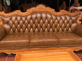 Bộ sofa tân cổ điển Hoàng Gia bọc đệm da bò nhập khẩu Italia (anh Hải, Ninh Bình) 19 Bo sofa tan co dien boc dem da 4