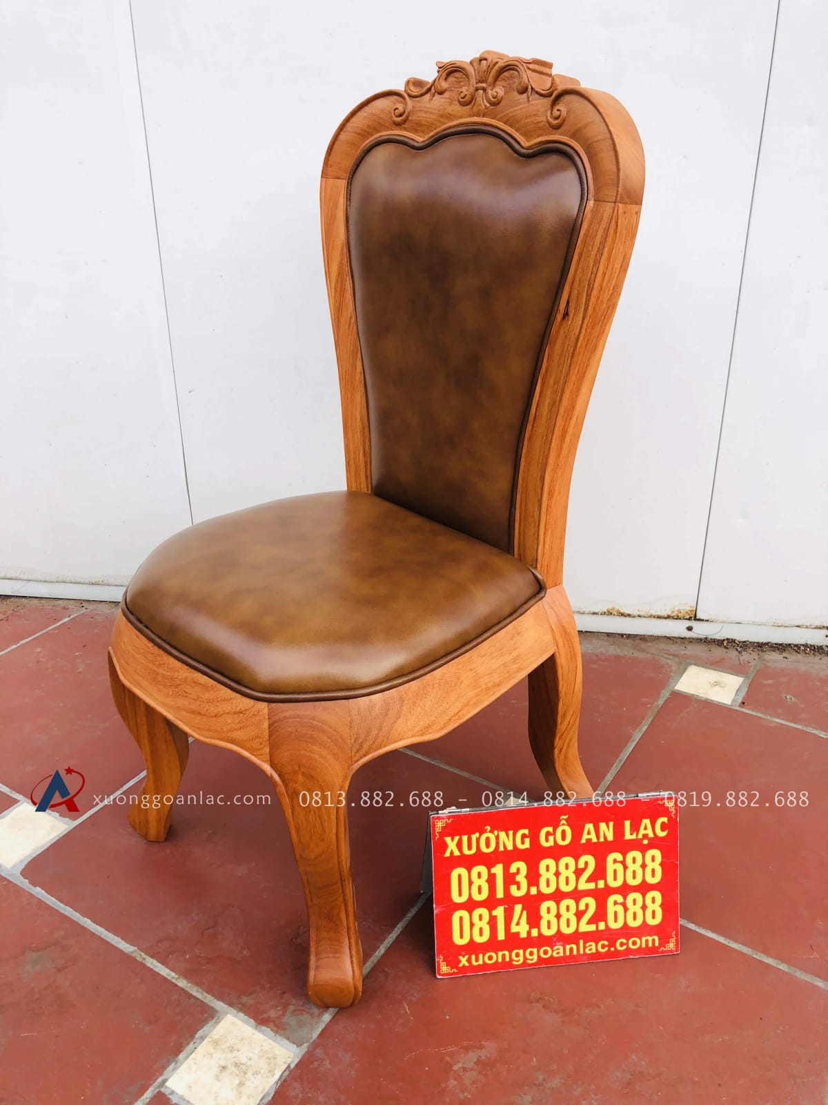 Ghế Louis bọc đệm da bò nhập khẩu Italia 7 ghế gỗ gõ đỏ bọc da