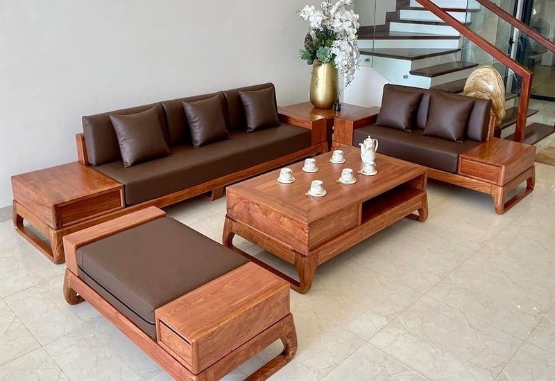 Sofa gỗ có đệm da
