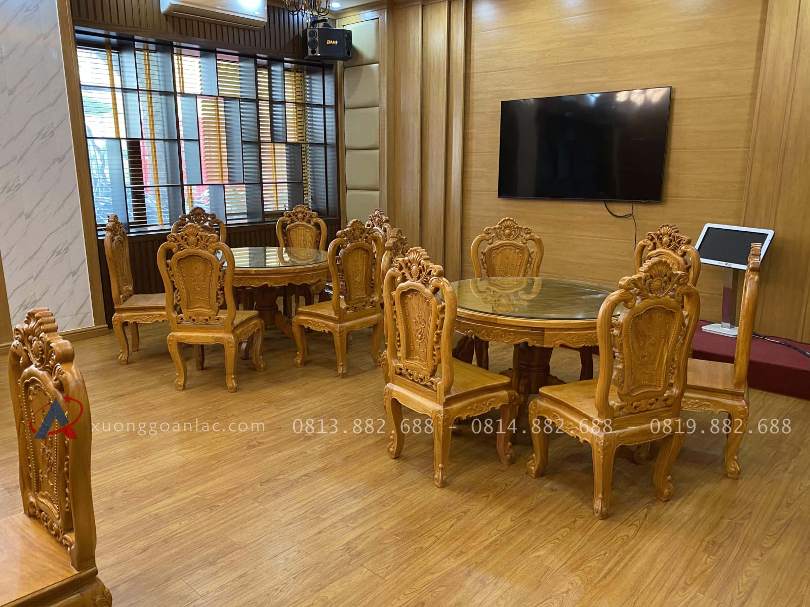 Bộ bàn ăn tròn 6 ghế hồng hạt đục hai mặt gỗ gõ đỏ cao cấp (Anh Công, Thanh Xuân - Hà Nội) 21 bộ bàn ăn tròn 6 ghế gỗ gõ đỏ tự nhiên cao cấp