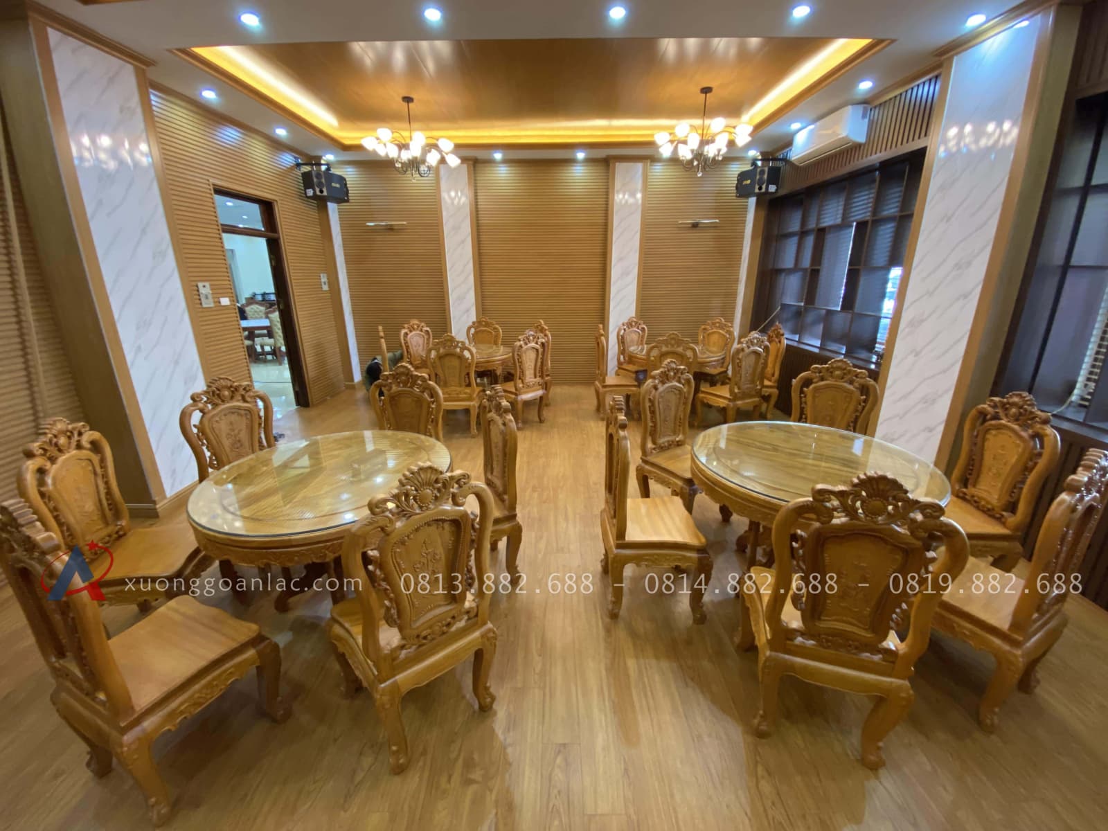 Bộ bàn ăn tròn 6 ghế hồng hạt đục hai mặt gỗ gõ đỏ cao cấp (Anh Công, Thanh Xuân - Hà Nội) 20 Bộ bàn ăn tròn 6 ghế hồng hạt đục hai mặt gỗ gõ đỏ cao cấp
