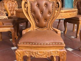 Bộ bàn ăn tròn 1m37 với 6 ghế louis bọc đệm mẫu có tay gỗ gõ đỏ (Anh Bình, Hải Phòng) 14 ghế ăn louis gỗ gõ đỏ cao cấp