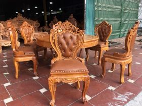Bộ bàn ăn tròn 1m37 với 6 ghế louis bọc đệm mẫu có tay gỗ gõ đỏ (Anh Bình, Hải Phòng) 16 bàn ăn 6 ghế gỗ gõ đỏ cao cấp