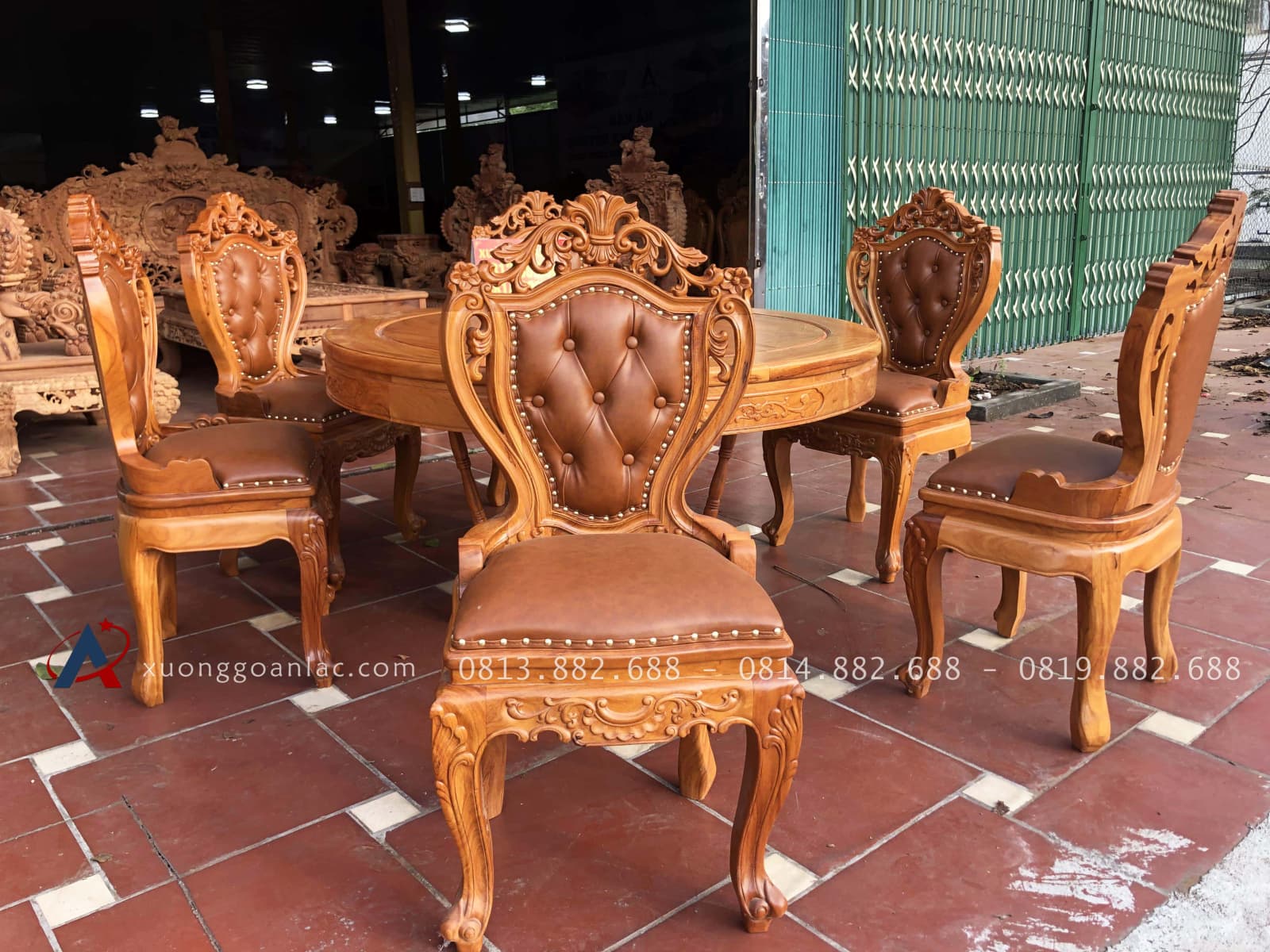 Bộ bàn ăn tròn 1m37 với 6 ghế louis bọc đệm mẫu có tay gỗ gõ đỏ (Anh Bình, Hải Phòng) 25 bàn ăn 6 ghế gỗ gõ đỏ cao cấp