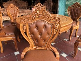 Bộ bàn ăn tròn 1m37 với 6 ghế louis bọc đệm mẫu có tay gỗ gõ đỏ (Anh Bình, Hải Phòng) 17 Ban an tron 1m37 vs 6 ghe louis boc dem mau co tay go go do 6