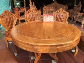 Bộ bàn ăn tròn 1m37 với 6 ghế louis bọc đệm mẫu có tay gỗ gõ đỏ (Anh Bình, Hải Phòng) 20 bàn ăn cao cấp gỗ gõ đỏ