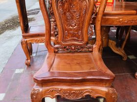Bộ bàn ăn tròn 1m17 với 6 ghế hồng hạt đục hai mặt gỗ hương đá cao cấp 14 ghế ăn mẫu hồng hạt đục hai mặt gỗ hương đá cao cấp
