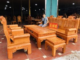 Bộ Âu Á cuốn thư 6 món vách đục tứ quý gỗ hương đá