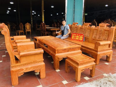Bộ Âu Á cuốn thư 6 món vách đục tứ quý gỗ hương đá