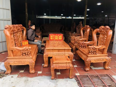 [Hoàn thiện] Bộ ghế Voi tài lộc 6 món gỗ hương đá tay 12 chân 14