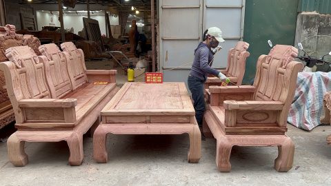 Bộ bàn ghế Âu Á chương voi 6 món gỗ hương đá mẫu như ý tựa trơn