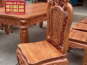Bộ bàn ăn hoàng gia louis 8 ghế hồng hạt gỗ hương đá cao cấp (Bác Hòa, Lâm Đồng) 30 ghế ăn louis ván mặt liền