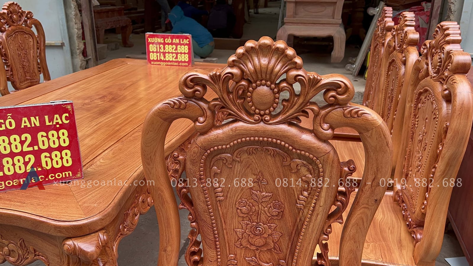 Bộ bàn ăn hoàng gia louis 8 ghế hồng hạt gỗ hương đá cao cấp (Bác Hòa, Lâm Đồng) 12 Bộ bàn ăn hoàng gia louis 8 ghế hồng hạt gỗ hương đá cao cấp (Bác Hòa, Lâm Đồng) - Ảnh 12
