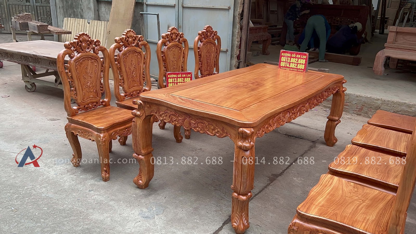 Bộ bàn ăn hoàng gia louis 8 ghế hồng hạt gỗ hương đá cao cấp (Bác Hòa, Lâm Đồng) 6 Bộ bàn ăn hoàng gia louis 8 ghế hồng hạt gỗ hương đá cao cấp (Bác Hòa, Lâm Đồng) - Ảnh 6
