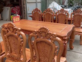 Bộ bàn ăn hoàng gia louis 8 ghế hồng hạt gỗ hương đá cao cấp (Bác Hòa, Lâm Đồng) 22 Bo ban an louis 8 ghe hong hat go huong da cao cap 3