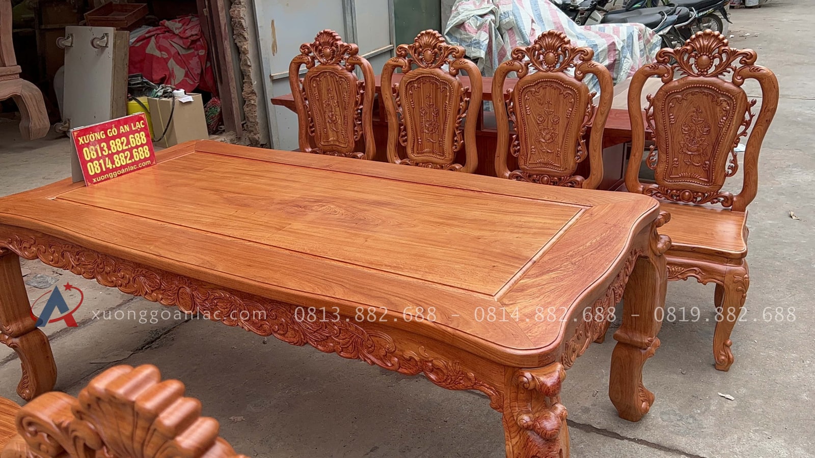 Bộ bàn ăn hoàng gia louis 8 ghế hồng hạt gỗ hương đá cao cấp (Bác Hòa, Lâm Đồng) 8 Bộ bàn ăn hoàng gia louis 8 ghế hồng hạt gỗ hương đá cao cấp (Bác Hòa, Lâm Đồng) - Ảnh 8