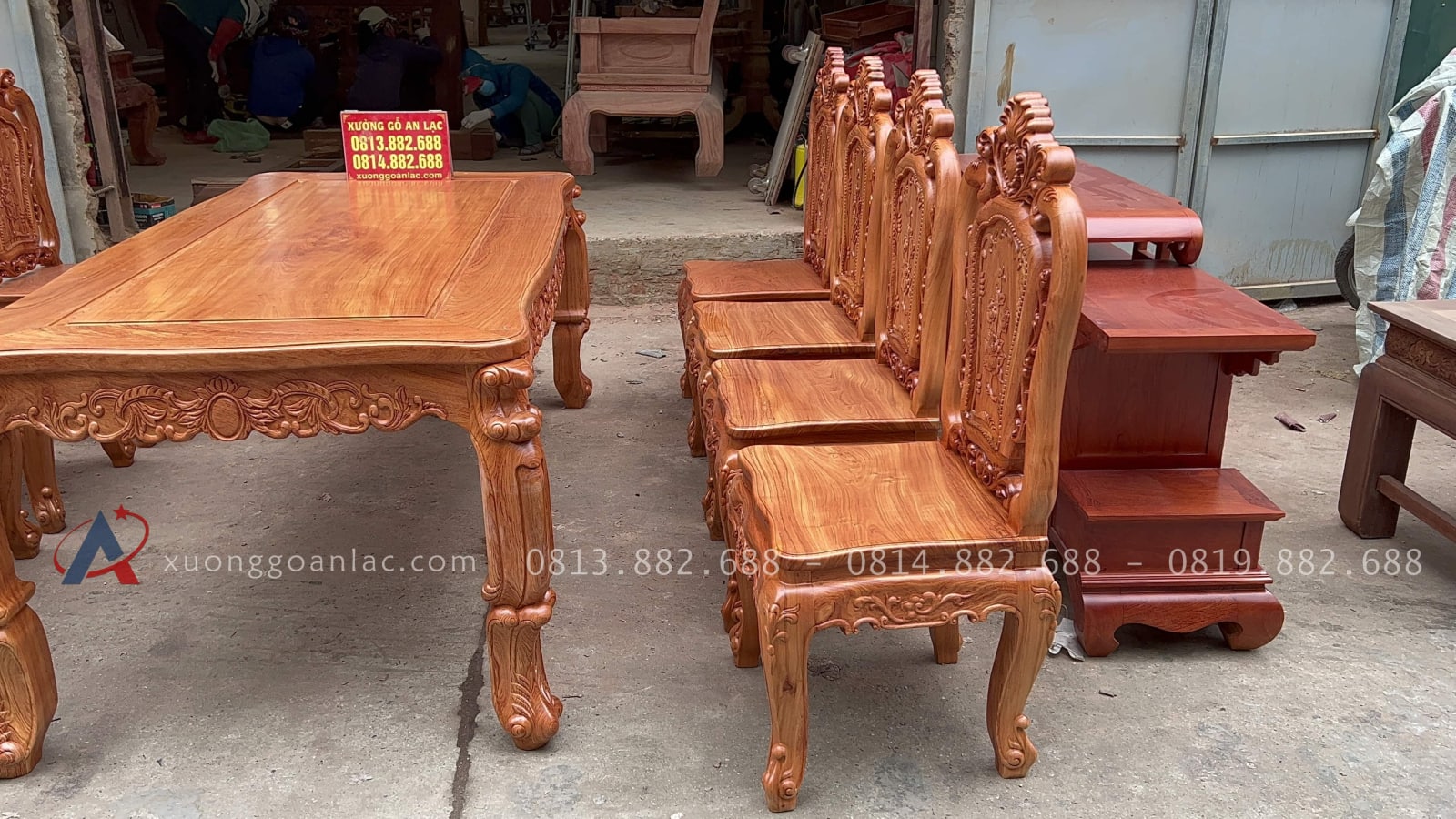 Bộ bàn ăn hoàng gia louis 8 ghế hồng hạt gỗ hương đá cao cấp (Bác Hòa, Lâm Đồng) 10 Bộ bàn ăn hoàng gia louis 8 ghế hồng hạt gỗ hương đá cao cấp (Bác Hòa, Lâm Đồng) - Ảnh 10