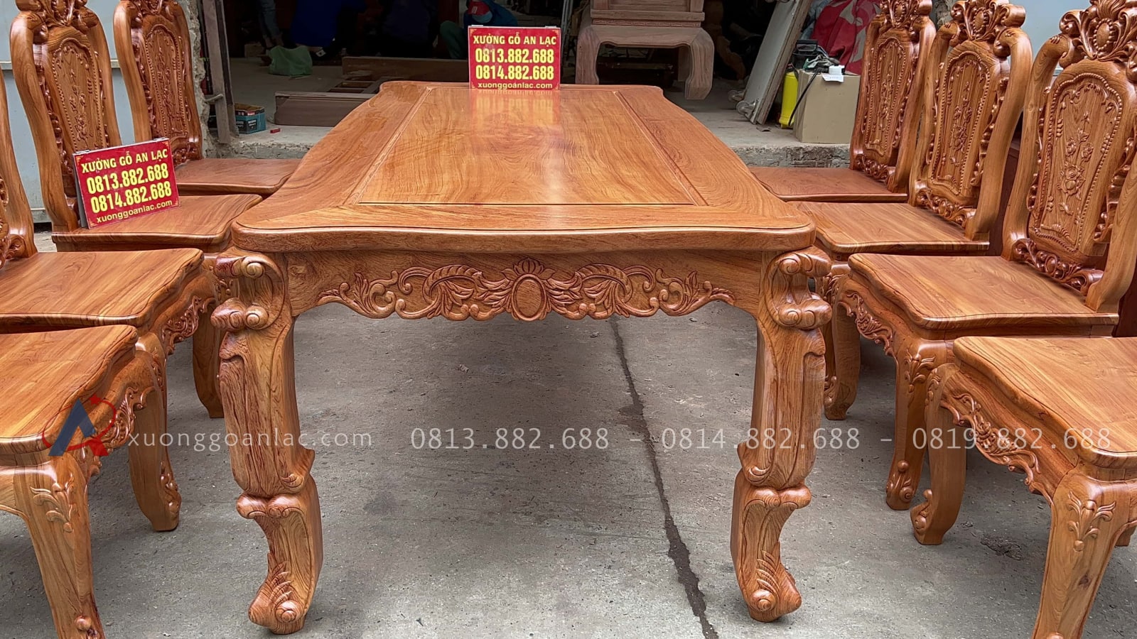 Bộ bàn ăn hoàng gia louis 8 ghế hồng hạt gỗ hương đá cao cấp (Bác Hòa, Lâm Đồng) 34 Bàn ăn gỗ hương đá siêu vip