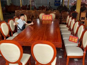 Bộ bàn ăn nguyên khối siêu khủng và 16 ghế ăn giọt lệ (Anh Quảng, Thái Bình) 22 Bo ban an nguyen khoi sieu khung va 16 ghe an giot le 19