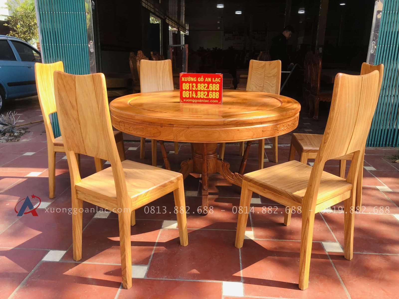 Bộ bàn ăn tròn 6 ghế hiện đại tựa trơn gỗ gõ đỏ (Anh Hải, Hà Nội) 31 bàn ăn tròn giá tốt nhất 2022